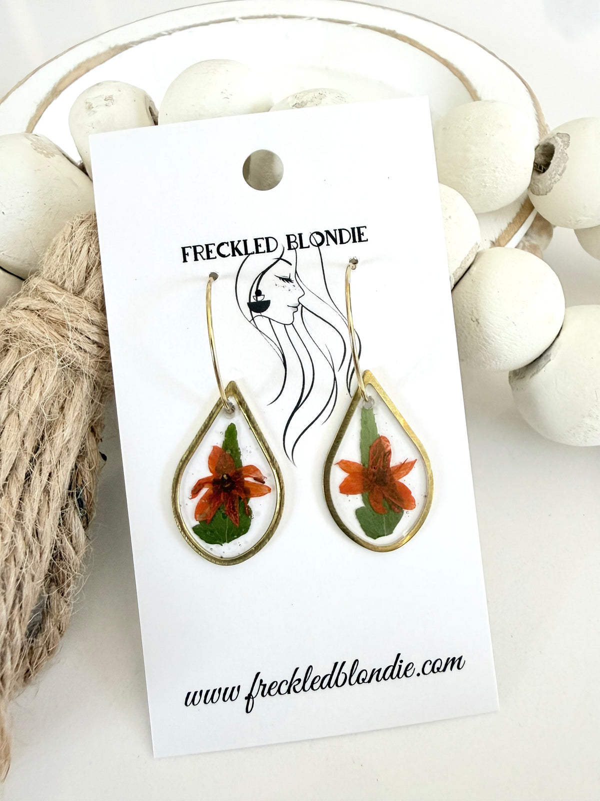 Dark Orange Tear Drop Hoops