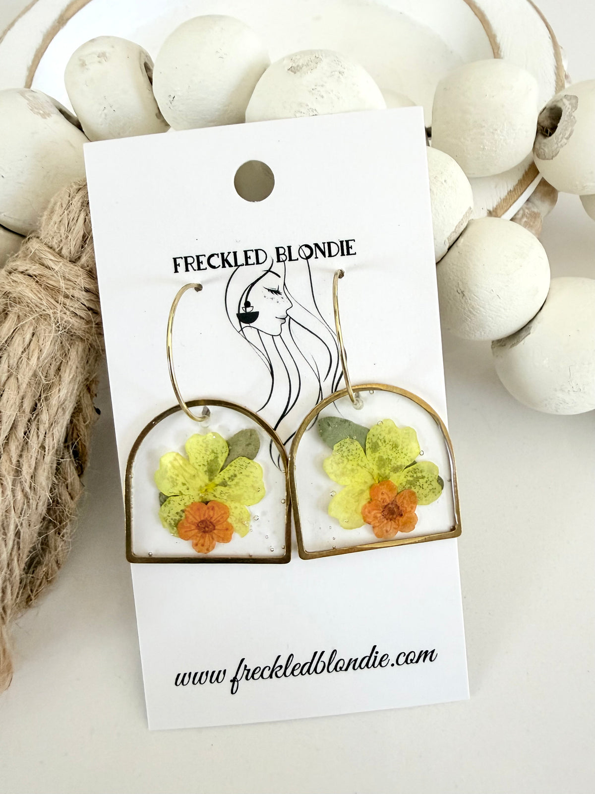 Yellow Floral Arch Hoops