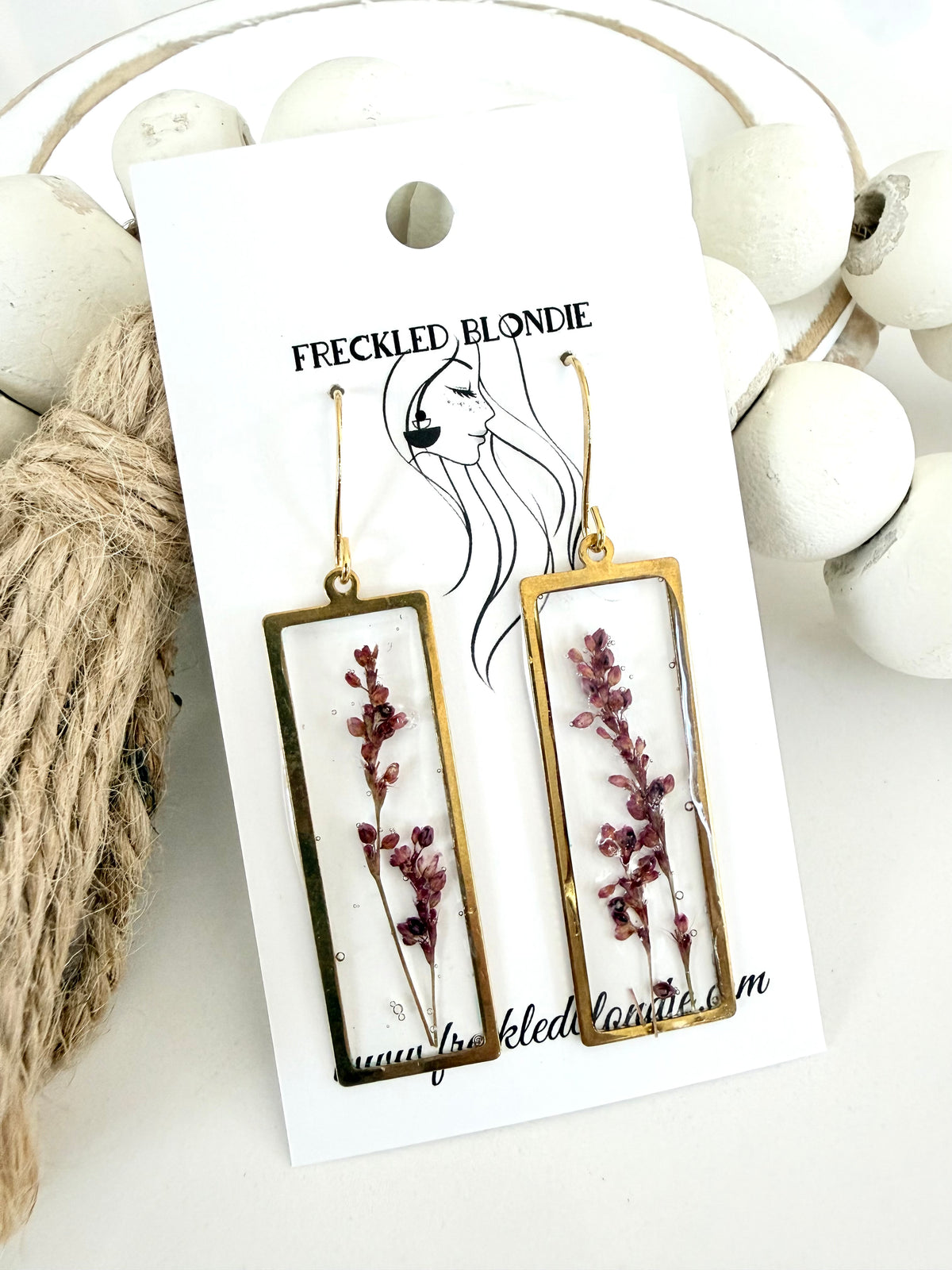 Purple Flower Rectangle Dangles