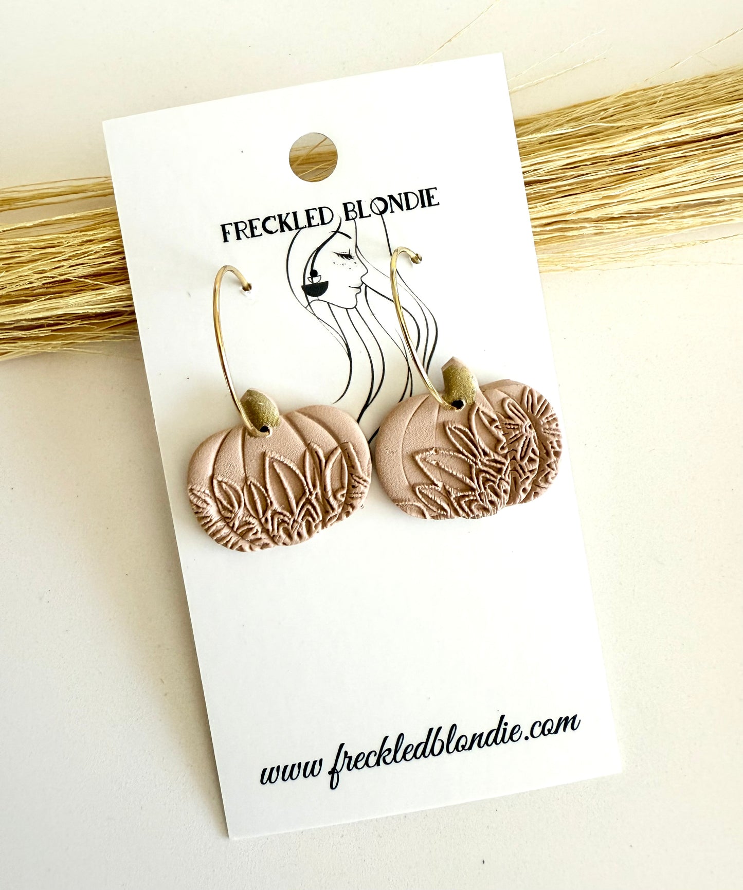 Floral Print Pumpkin Hoops- Taupe