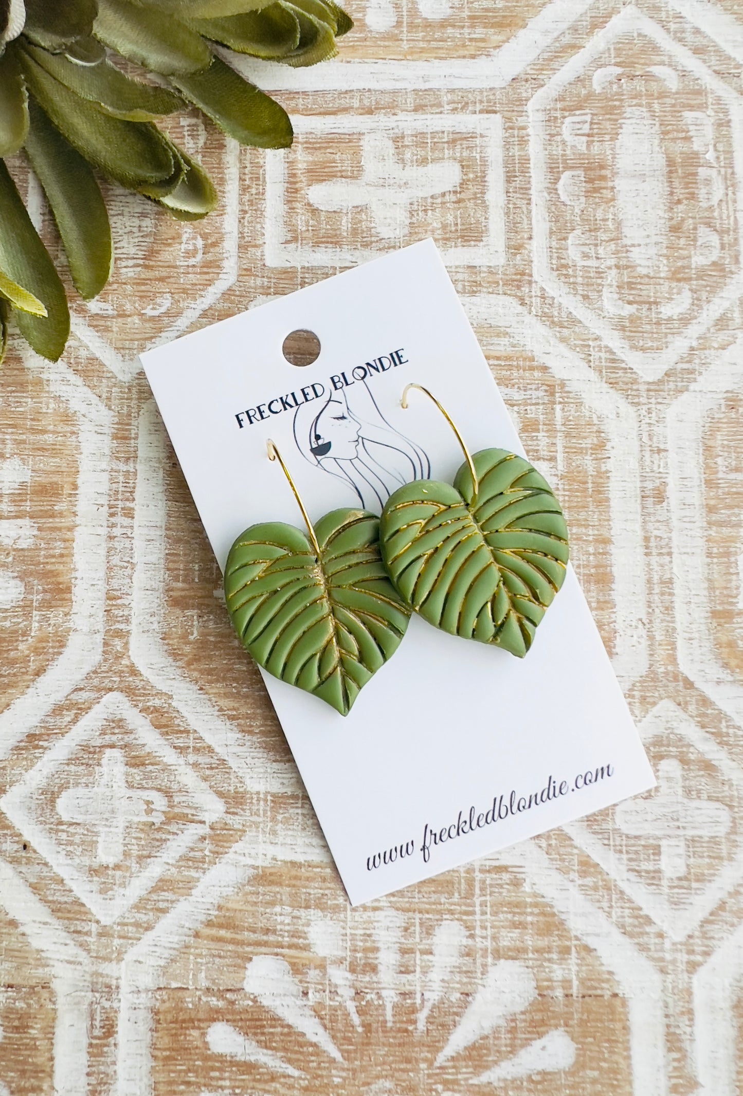 Golden Monstera Hoops