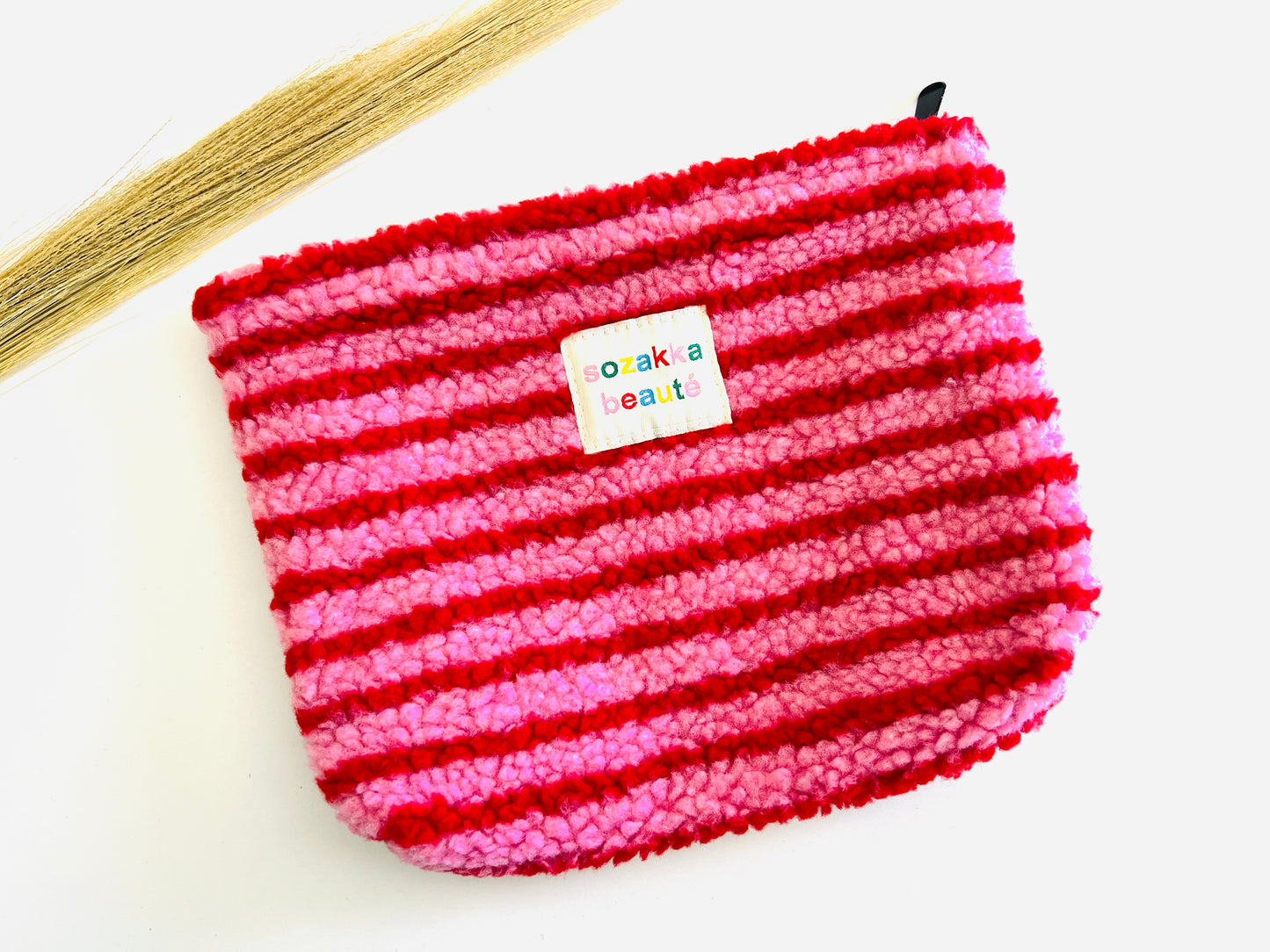 Fuzzy Striped Cosmetic Bag