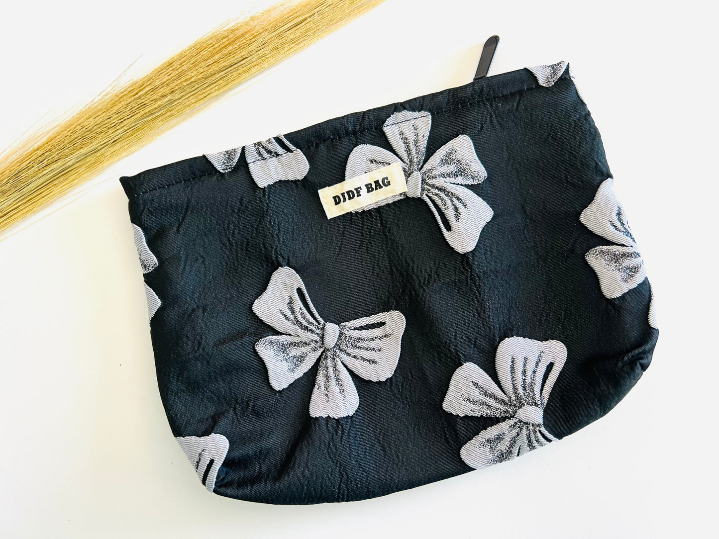 Black with Grey Bows Cosmetic Bag
