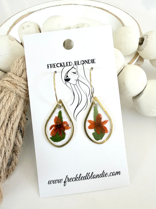 Dark Orange Tear Drop Hoops