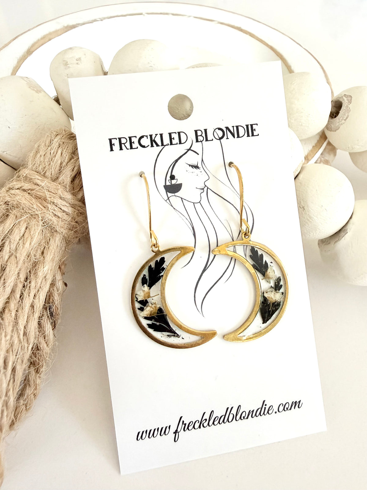 Dark floral Moon Dangles