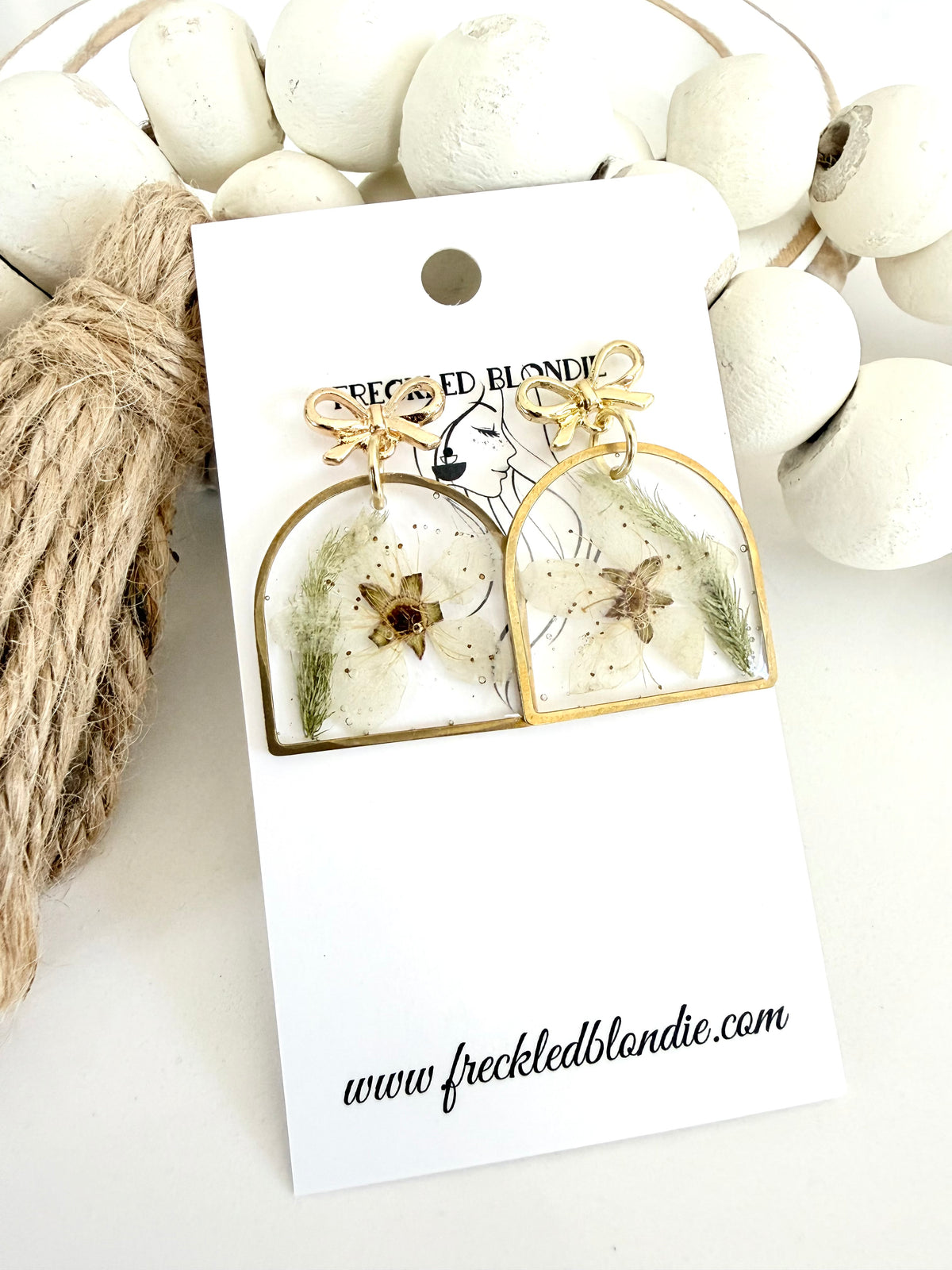 Cream Bow Floral Dangles