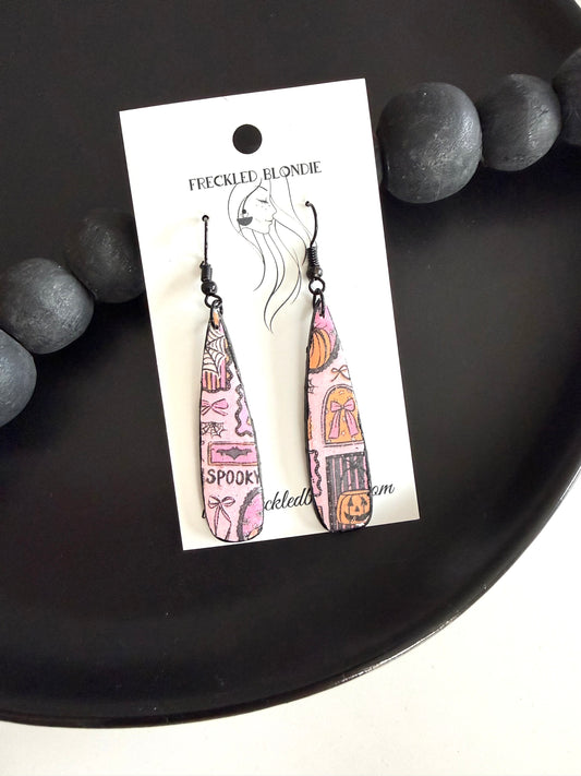 Pink Halloweentown Tear drop Dangles
