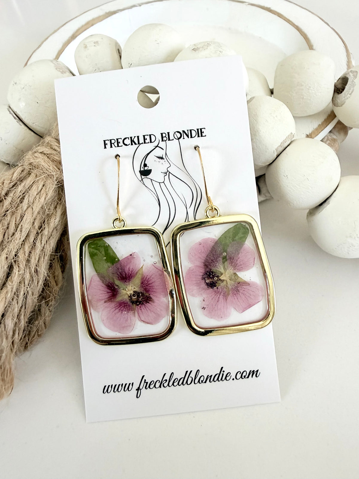 Purple Floral Square Dangles
