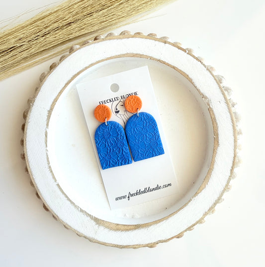 Orange + Blue Floral Dangles