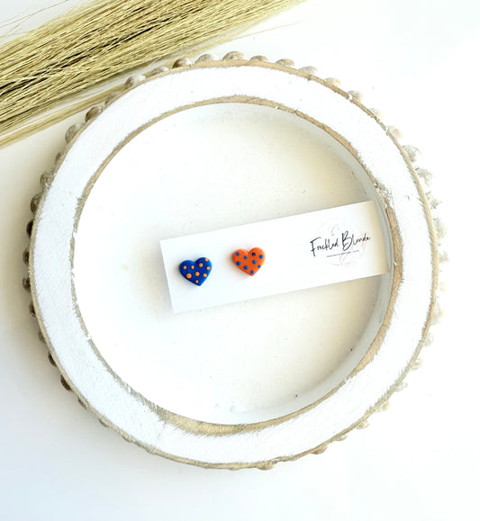 Orange + Blue Heart Studs
