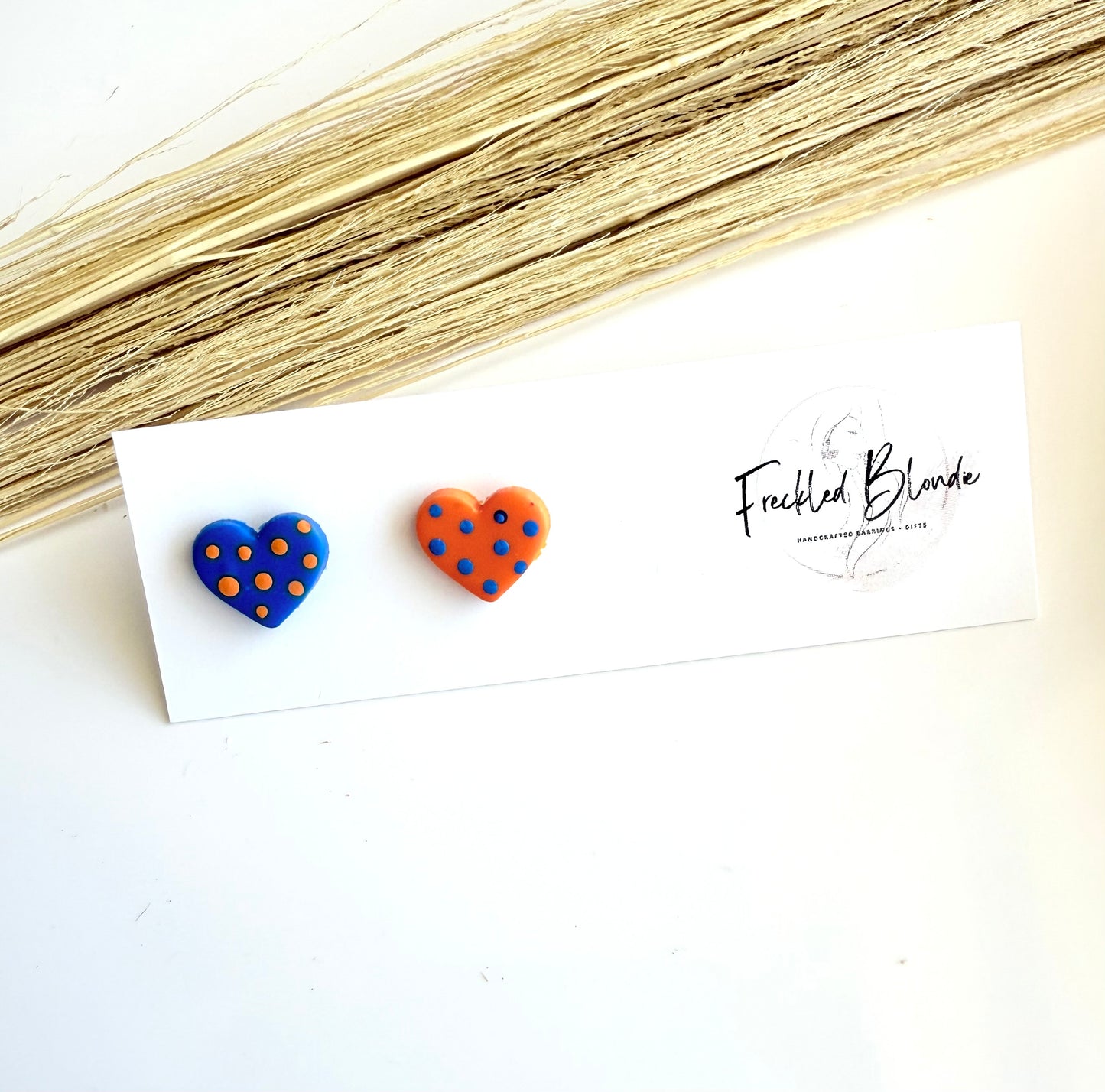 Orange + Blue Heart Studs