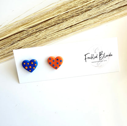 Orange + Blue Heart Studs