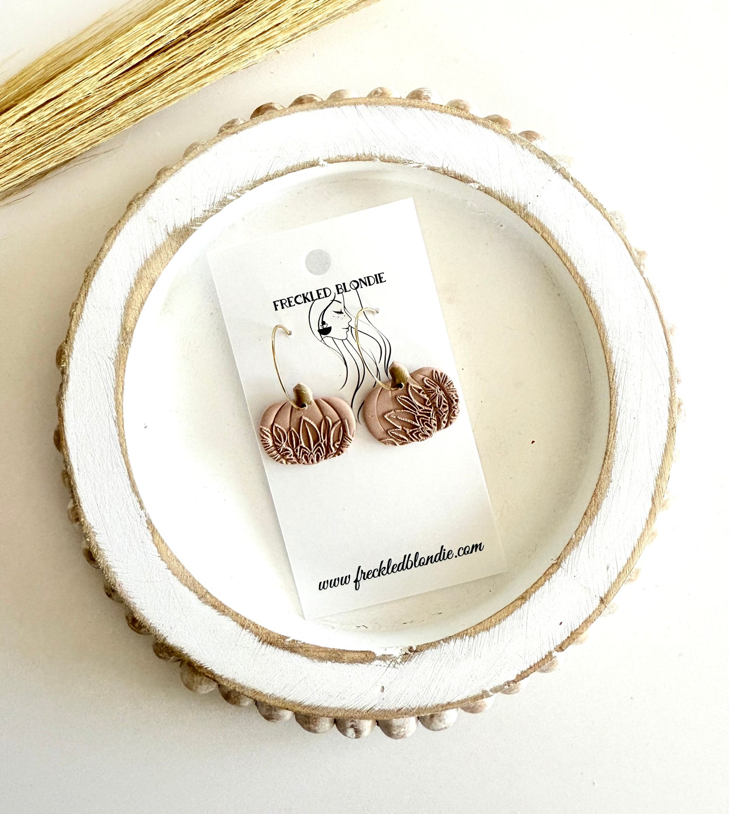 Floral Print Pumpkin Hoops- Taupe