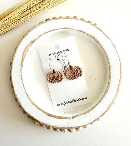 Floral Print Pumpkin Hoops- Taupe