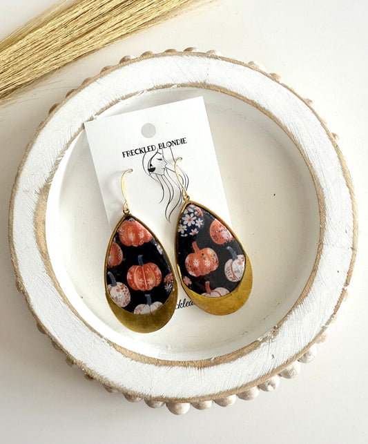 Black Pumpkin Print Dangles