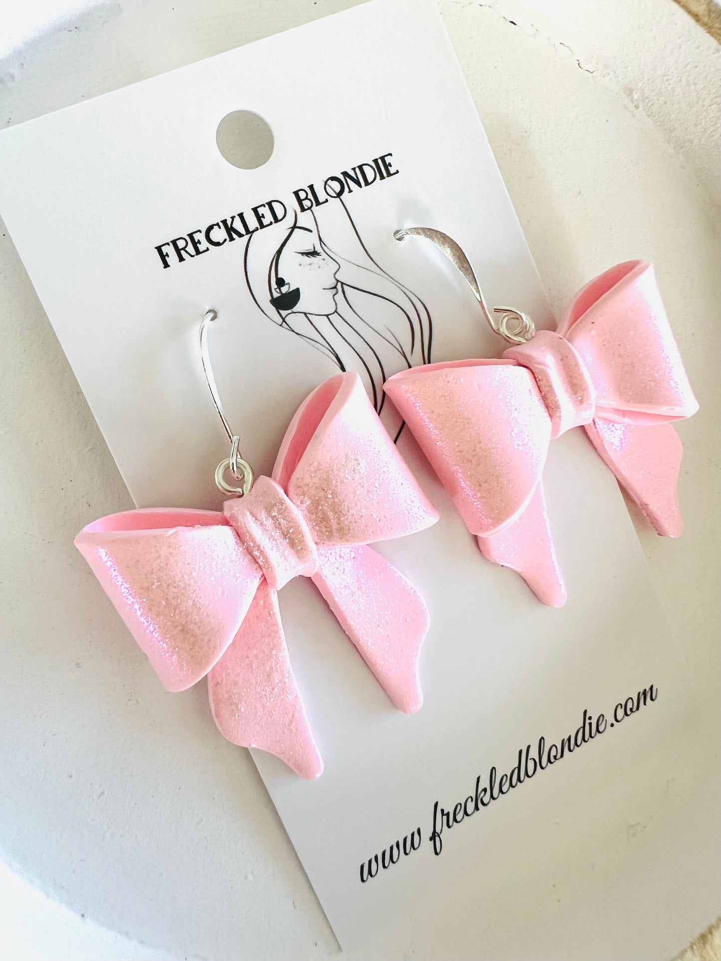 Pink Shimmer Bow Dangles