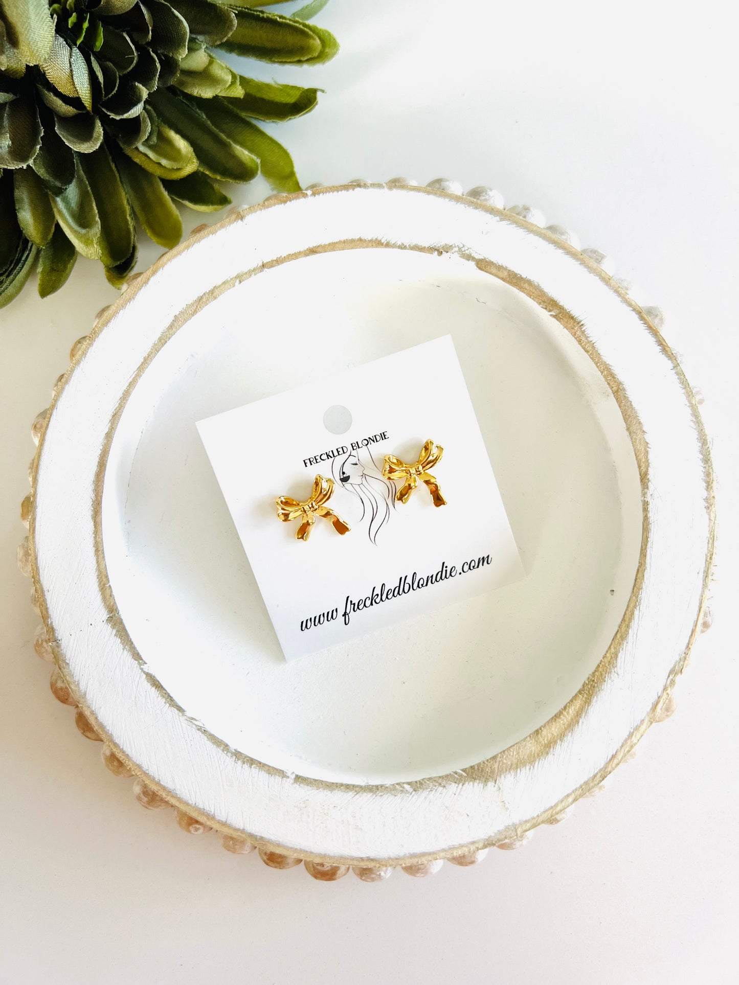 Golden Bow Stud Earrings