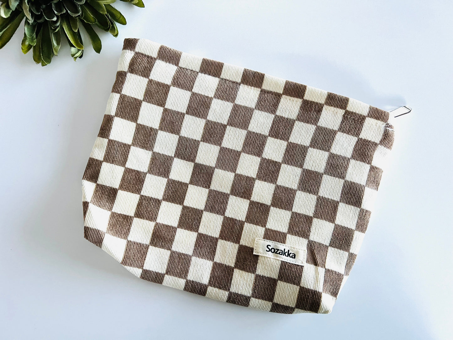 Cream Checkered Cosmetic/organizer bag