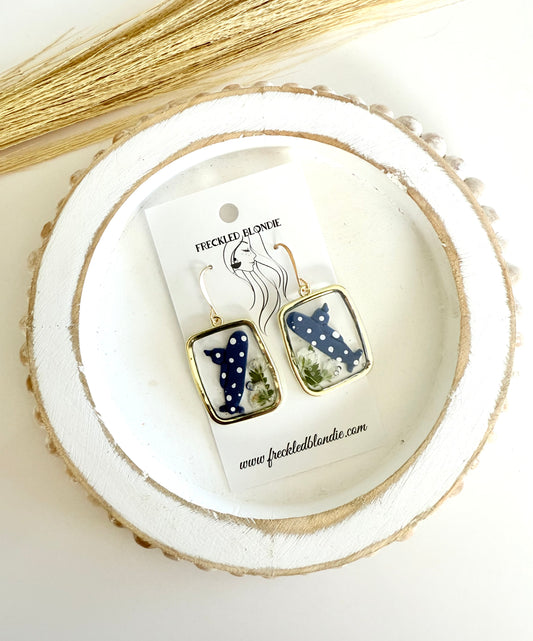 Navy Blue Polka Dot Resin Dangles