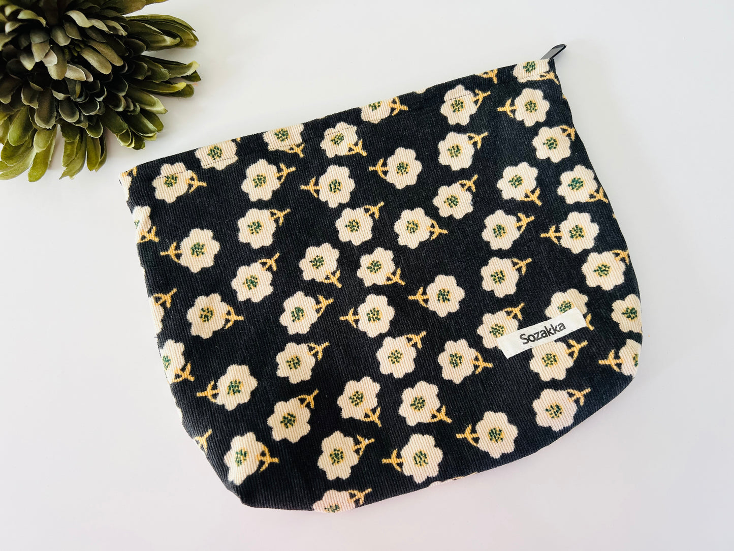 Black & Cream Flower Cosmetic/Organizer Bag